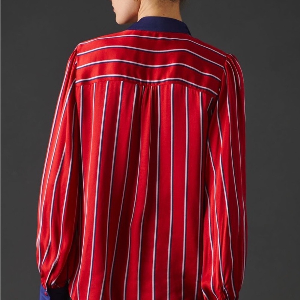 Maeve Anthropologie Red and Blue Striped A-Line Top - Picture 2 of 3